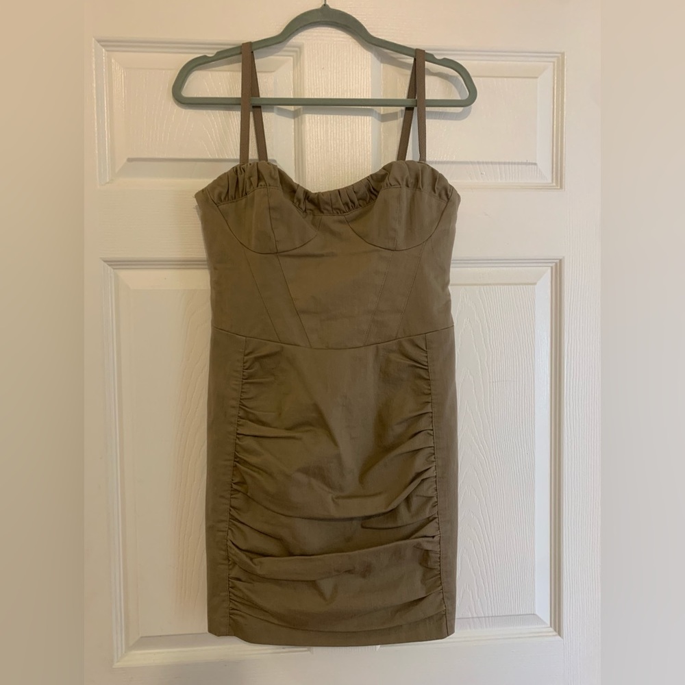 Nanette Lepore Khaki Short Sheath Dress size 10 w/ removable straps